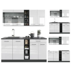 Singleküche "R-Line" Weiß Hochglanz/Anthrazit 160 Cm Ohne Arbeitsplatte Vicco -Vicco m4807 07 ol