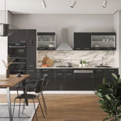 Küchenzeile "R-Line" Anthrazit Hochglanz/Weiß 350 Cm Mit Hochschrank, Mit Arbeitsplatte Vicco -Vicco m4830 4836 04 ol