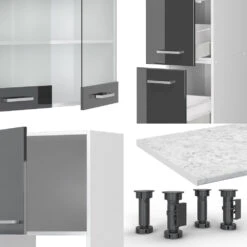 Küchenzeile "R-Line" Anthrazit Hochglanz/Weiß 350 Cm Mit Hochschrank, Ohne Arbeitsplatte Vicco -Vicco m4830 4836 05 ol 1