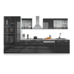 Küchenzeile "R-Line" Anthrazit Hochglanz/Weiß 350 Cm Mit Hochschrank, Mit Arbeitsplatte Vicco -Vicco m4830 4836 07 ol