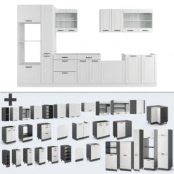 Küchenzeile "R-Line" Weiß Landhaus/Weiß 350 Cm Mit Hochschrank, Ohne Arbeitsplatte Vicco -Vicco m4845 06 ol