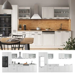 Küchenzeile "R-Line" Weiß Landhaus/Weiß 350 Cm Mit Hochschrank, Ohne Arbeitsplatte Vicco -Vicco m4845 08 ol