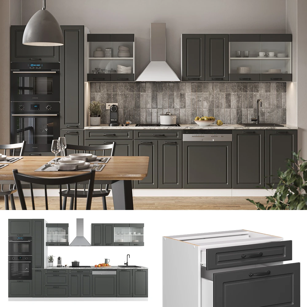 Küchenzeile "R-Line" Anthrazit Landhaus/Weiß 350 Cm Mit Hochschrank, Ohne Arbeitsplatte Vicco 4 Küchenzeile "R-Line" Anthrazit Landhaus/Weiß 350 Cm Mit Hochschrank, Ohne Arbeitsplatte Vicco – Bild 2