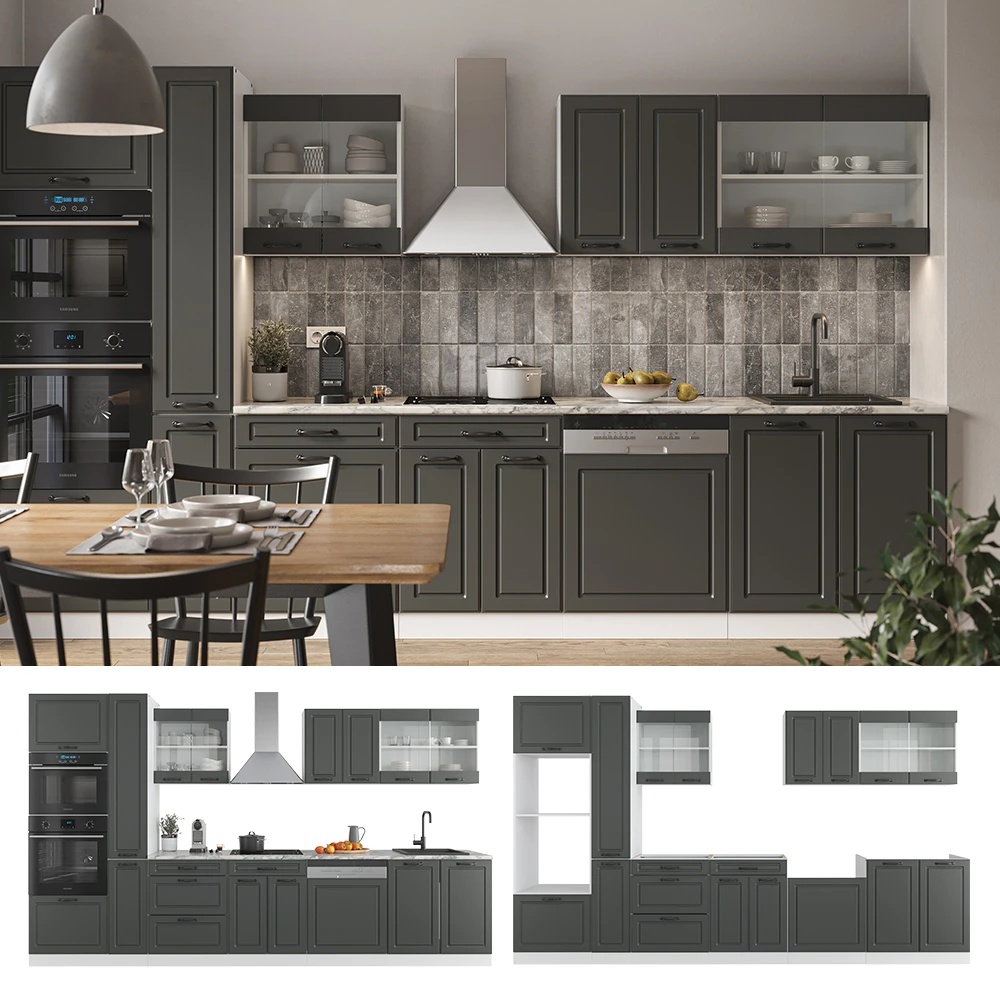 Küchenzeile "R-Line" Anthrazit Landhaus/Weiß 350 Cm Mit Hochschrank, Ohne Arbeitsplatte Vicco 10 Küchenzeile "R-Line" Anthrazit Landhaus/Weiß 350 Cm Mit Hochschrank, Ohne Arbeitsplatte Vicco – Bild 8