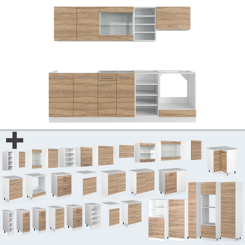 Vicco Küchenzeile "R-Line", Sonoma/Weiß, 240 Cm Mit Arbeitsplatte 8 Vicco Küchenzeile "R-Line", Sonoma/Weiß, 240 Cm Mit Arbeitsplatte – Bild 6