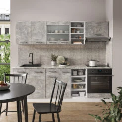 Küchenzeile "R-Line" Beton/Weiß 240 Cm Mit Arbeitsplatte Vicco 12 Küchenzeile "R-Line" Beton/Weiß 240 Cm Mit Arbeitsplatte Vicco -Vicco m4855 4861 04 ol