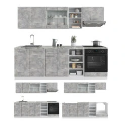 Küchenzeile "R-Line" Beton/Weiß 240 Cm Mit Arbeitsplatte Vicco 15 Küchenzeile "R-Line" Beton/Weiß 240 Cm Mit Arbeitsplatte Vicco -Vicco m4855 4861 07 ol