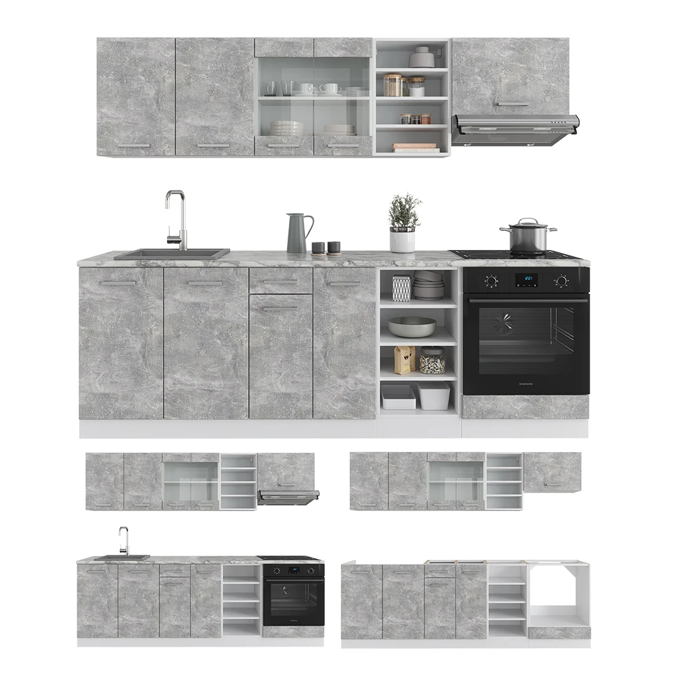 Küchenzeile "R-Line" Beton/Weiß 240 Cm Mit Arbeitsplatte Vicco 9 Küchenzeile "R-Line" Beton/Weiß 240 Cm Mit Arbeitsplatte Vicco – Bild 7