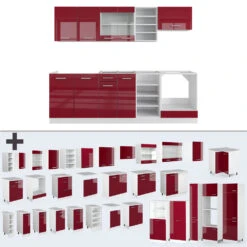 Küchenzeile "R-Line", Bordeaux Hochglanz/Weiß, 240 Cm Mit Arbeitsplatte, Vicco -Vicco m4856 4862 06 ol