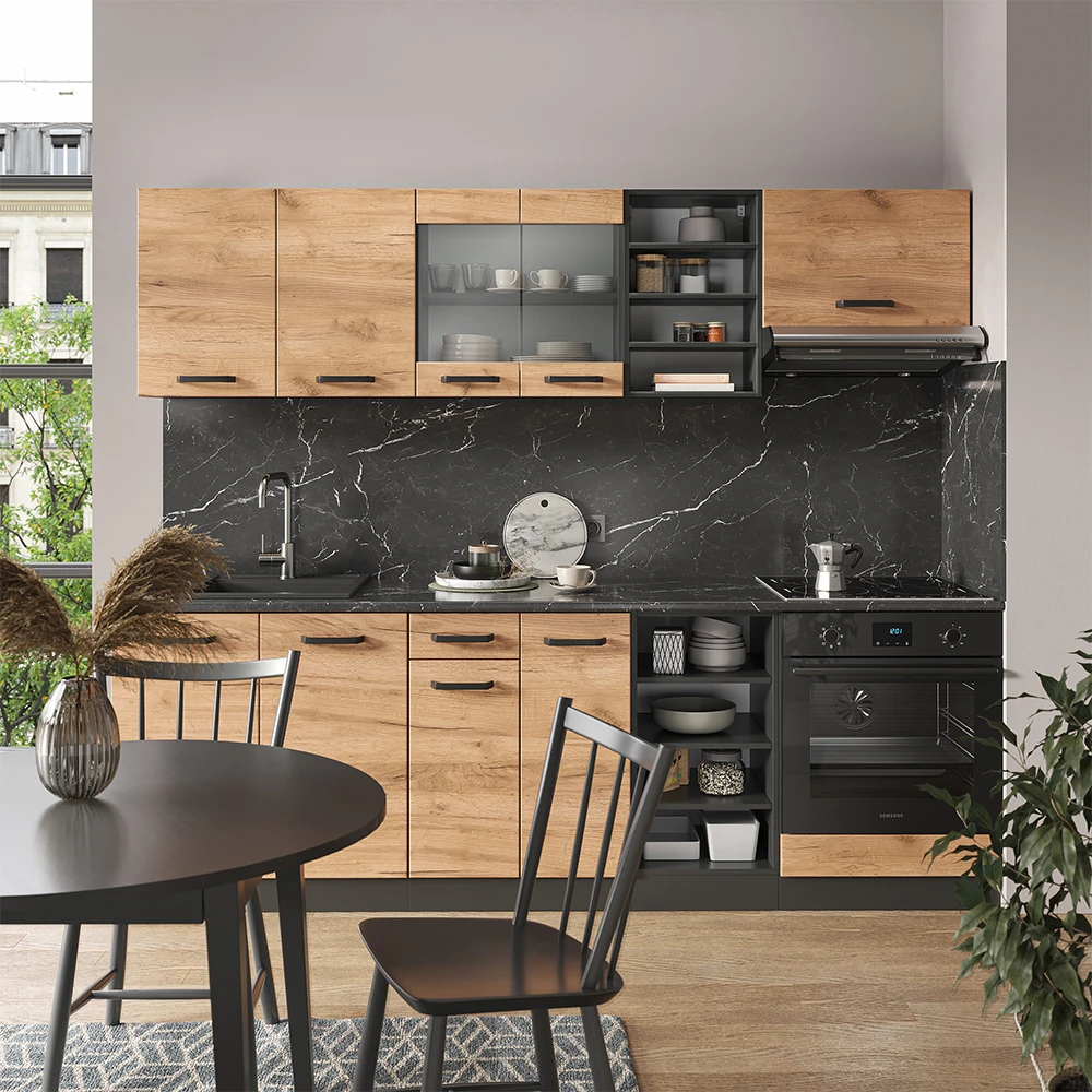 Küchenzeile "R-Line" Goldkraft Eiche/Anthrazit 240 Cm Ohne Arbeitsplatte Vicco 6 Küchenzeile "R-Line" Goldkraft Eiche/Anthrazit 240 Cm Ohne Arbeitsplatte Vicco – Bild 4