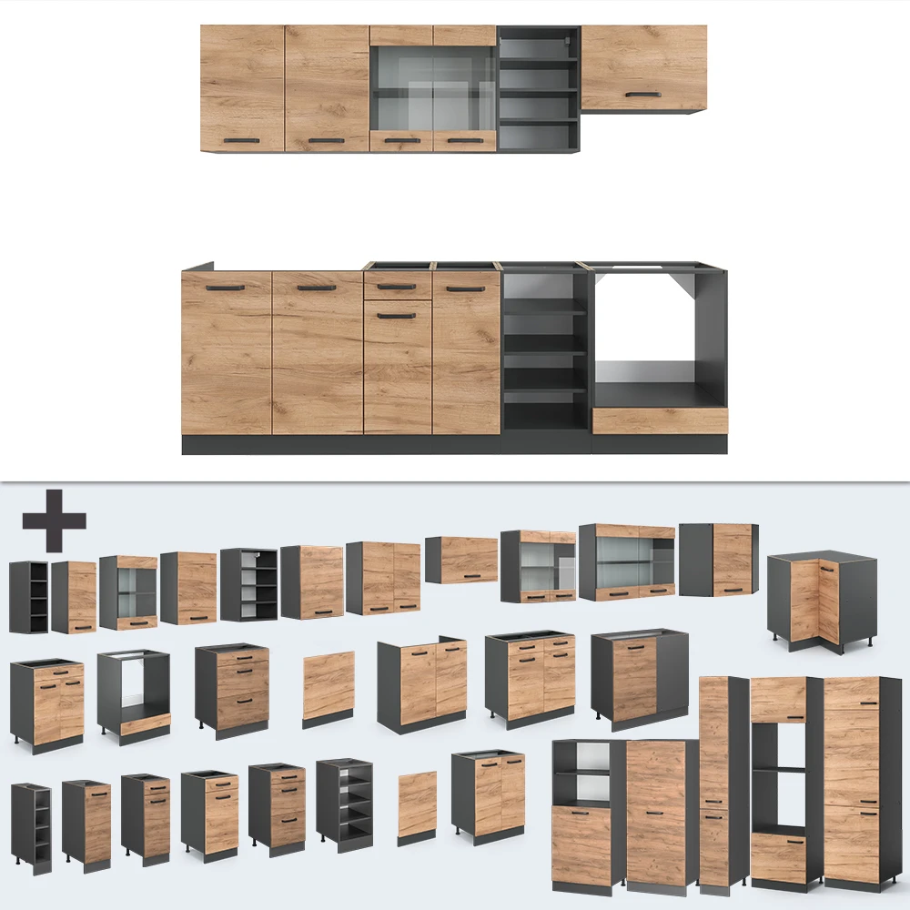 Küchenzeile "R-Line" Goldkraft Eiche/Anthrazit 240 Cm Ohne Arbeitsplatte Vicco 8 Küchenzeile "R-Line" Goldkraft Eiche/Anthrazit 240 Cm Ohne Arbeitsplatte Vicco – Bild 6