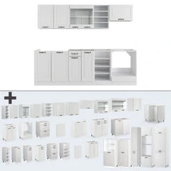 Küchenzeile "R-Line" Weiß Landhaus/Weiß 240 Cm Ohne Arbeitsplatte Vicco -Vicco m4866 06 ol