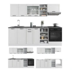 Küchenzeile "R-Line" Weiß Landhaus/Weiß 240 Cm Ohne Arbeitsplatte Vicco -Vicco m4866 07 ol