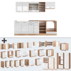 Küchenzeile "R-Line" Weiß Hochglanz/Goldkraft Eiche 240 Cm Ohne Arbeitsplatte Vicco -Vicco m4869 06 ol