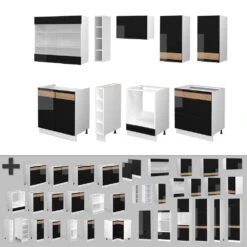 Küchenzeile "Fame-Line" 235cm Weiß/Schwarz-Eiche Hochglanz Modern Vicco -Vicco m5418 06 ol