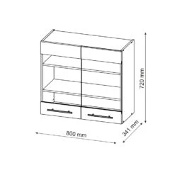 Küchenschrank Glas "Fame-Line" Schwarz-Eiche Hochglanz/Weiß 80 Cm Vicco -Vicco mf16 dr w s eiche 03 ol