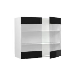 Küchenschrank Glas "Fame-Line" Schwarz-Eiche Hochglanz/Weiß 80 Cm Vicco -Vicco mf16 dr w s eiche 07 ol