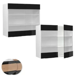 Küchenschrank Glas "Fame-Line" Schwarz-Eiche Hochglanz/Weiß 80 Cm Vicco -Vicco mf16 dr w s eiche 09 ol