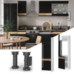 Kühlumbauschrank "Fame-Line" Schwarz Eiche Hochglanz/Weiß 60 Cm Vicco -Vicco mf18 dr w s eiche 02 ol