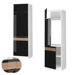 Kühlumbauschrank "Fame-Line" Schwarz Eiche Hochglanz/Weiß 60 Cm Vicco -Vicco mf18 dr w s eiche 09 ol