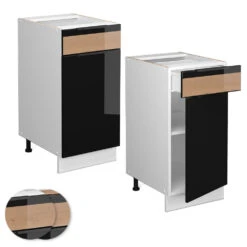 Küchenunterschrank "Fame-Line" Schwarz-Eiche Hochglanz/Weiß 40 Cm Ohne Arbeitsplatte Vicco -Vicco mf1 dr w s eiche 09 ol