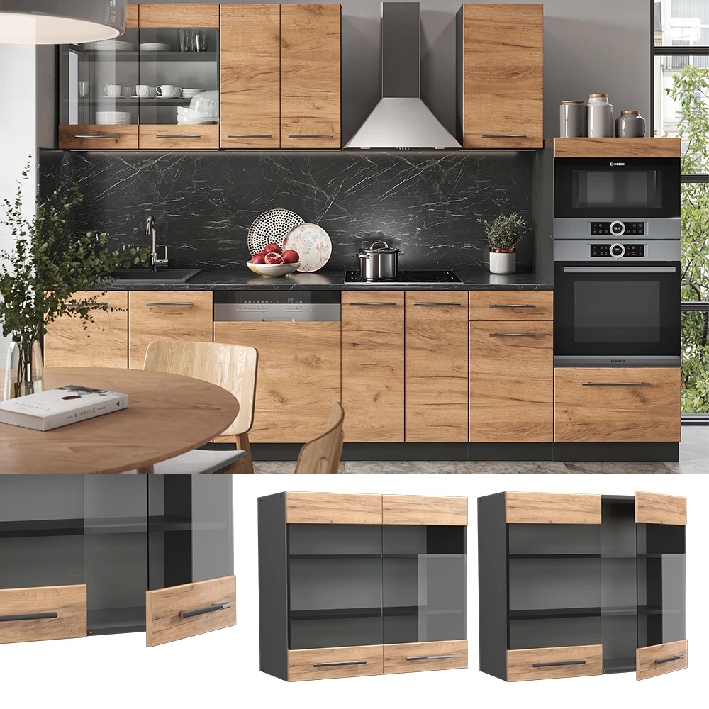 Küchenschrank Glas "Fame-Line" Goldkraft Eiche/Anthrazit 80 Cm Vicco 4 Küchenschrank Glas "Fame-Line" Goldkraft Eiche/Anthrazit 80 Cm Vicco – Bild 2