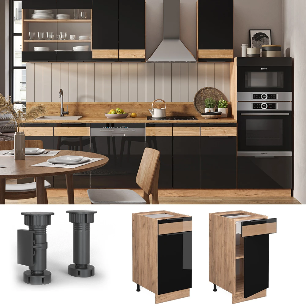 Küchenunterschrank "Fame-Line" Schwarz-Eiche Hochglanz/Goldkraft Eiche 40 Cm Ohne Arbeitsplatte Vicco 4 Küchenunterschrank "Fame-Line" Schwarz-Eiche Hochglanz/Goldkraft Eiche 40 Cm Ohne Arbeitsplatte Vicco – Bild 2