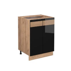 Küchenunterschrank "Fame-Line" Schwarz-Eiche Hochglanz/Goldkraft Eiche 60 Cm Ohne Arbeitsplatte Vicco