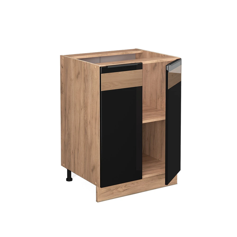 Küchenunterschrank "Fame-Line" Schwarz-Eiche Hochglanz/Goldkraft Eiche 60 Cm Ohne Arbeitsplatte Vicco 6 Küchenunterschrank "Fame-Line" Schwarz-Eiche Hochglanz/Goldkraft Eiche 60 Cm Ohne Arbeitsplatte Vicco – Bild 4