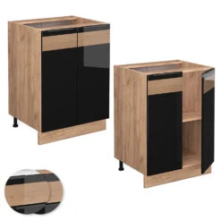 Küchenunterschrank "Fame-Line" Schwarz-Eiche Hochglanz/Goldkraft Eiche 60 Cm Ohne Arbeitsplatte Vicco 11 Küchenunterschrank "Fame-Line" Schwarz-Eiche Hochglanz/Goldkraft Eiche 60 Cm Ohne Arbeitsplatte Vicco -Vicco mf306 dr gk s eiche 09 ol