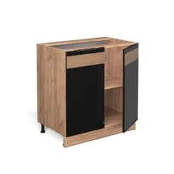 Spülenunterschrank "Fame-Line" Schwarz-Eiche Hochglanz/Goldkraft Eiche 80 Cm Mit Regal, Ohne Arbeitsplatte Vicco -Vicco mf307 dr gk s eiche 07 ol