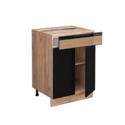 Küchenunterschrank "Fame-Line" Schwarz-Eiche Hochglanz/Goldkraft Eiche 60 Cm Mit Schublade, Ohne Arbeitsplatte Vicco -Vicco mf308 dr gk s eiche 07 ol