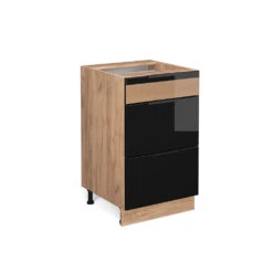 Küchenunterschrank "Fame-Line" Schwarz-Eiche Hochglanz/Goldkraft Eiche 50 Cm Ohne Arbeitsplatte Vicco