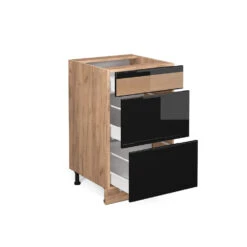 Küchenunterschrank "Fame-Line" Schwarz-Eiche Hochglanz/Goldkraft Eiche 50 Cm Ohne Arbeitsplatte Vicco -Vicco mf313 dr gk s eiche 07 ol