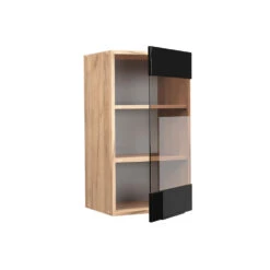 Küchenschrank Glas "Fame-Line" Schwarz-Eiche Hochglanz/Goldkraft Eiche 40 Cm Vicco -Vicco mf314 dr gk s eiche 07 ol