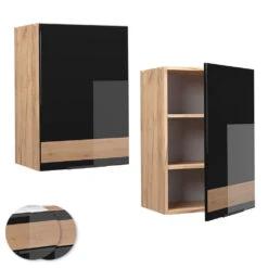 Hängeschrank "Fame-Line" Schwarz-Eiche Hochglanz/Goldkraft Eiche 50 Cm Vicco -Vicco mf317 dr gk s eiche 09 ol