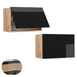 Hängeschrank "Fame-Line" Schwarz-Eiche Hochglanz/Goldkraft Eiche 60 Cm Flach Vicco -Vicco mf319 dr gk s eiche 09 ol