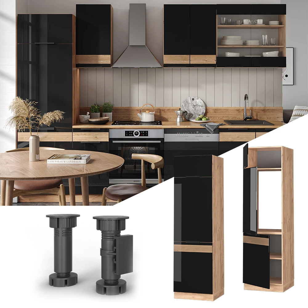 Kühlumbauschrank "Fame-Line" Schwarz-Eiche Hochglanz/Goldkraft Eiche 60 Cm Vicco 4 Kühlumbauschrank "Fame-Line" Schwarz-Eiche Hochglanz/Goldkraft Eiche 60 Cm Vicco – Bild 2