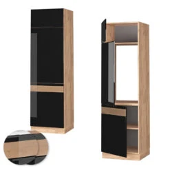 Kühlumbauschrank "Fame-Line" Schwarz-Eiche Hochglanz/Goldkraft Eiche 60 Cm Vicco 11 Kühlumbauschrank "Fame-Line" Schwarz-Eiche Hochglanz/Goldkraft Eiche 60 Cm Vicco -Vicco mf322 dr gk s eiche 09 ol