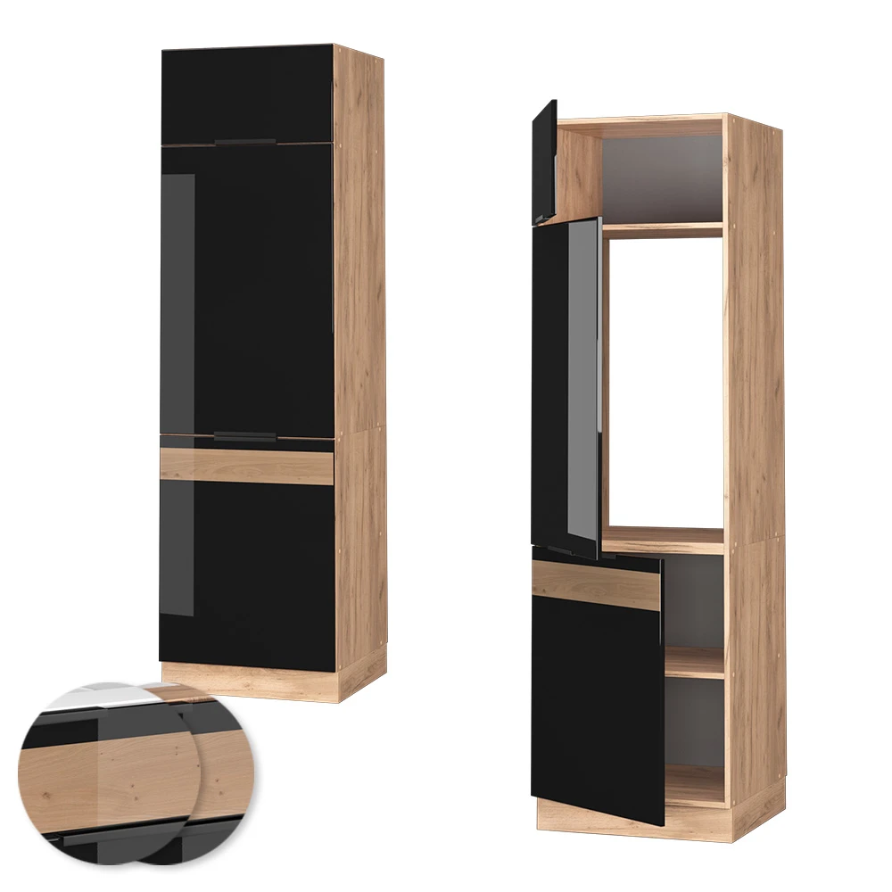 Kühlumbauschrank "Fame-Line" Schwarz-Eiche Hochglanz/Goldkraft Eiche 60 Cm Vicco 7 Kühlumbauschrank "Fame-Line" Schwarz-Eiche Hochglanz/Goldkraft Eiche 60 Cm Vicco – Bild 5