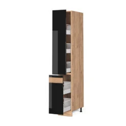 Apothekerschrank "Fame-Line" Schwarz-Eiche Hochglanz/Goldkraft Eiche 30 Cm Vicco -Vicco mf328 dr gk s eiche 07 ol