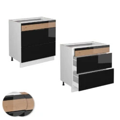 Küchenunterschrank "Fame-Line" Schwarz-Eiche Hochglanz/Weiß 80 Cm Mit 3 Schubladen, Ohne Arbeitsplatte Vicco -Vicco mf483 dr w s eiche 09 ol