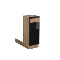 Kücheninsel "Fame-Line" Schwarz-Eiche Hochglanz/Goldkraft Eiche 30 Cm Ohne Arbeitsplatte Vicco