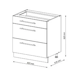 Küchenunterschrank "Fame-Line" Weiß Hochglanz/Goldkraft Eiche 80 Cm Mit 3 Schubladen, Ohne Arbeitsplatte Vicco -Vicco mf497 whgl 03 ol