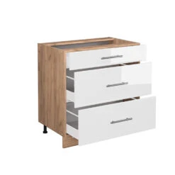 Küchenunterschrank "Fame-Line" Weiß Hochglanz/Goldkraft Eiche 80 Cm Mit 3 Schubladen, Ohne Arbeitsplatte Vicco -Vicco mf497 whgl 07 ol