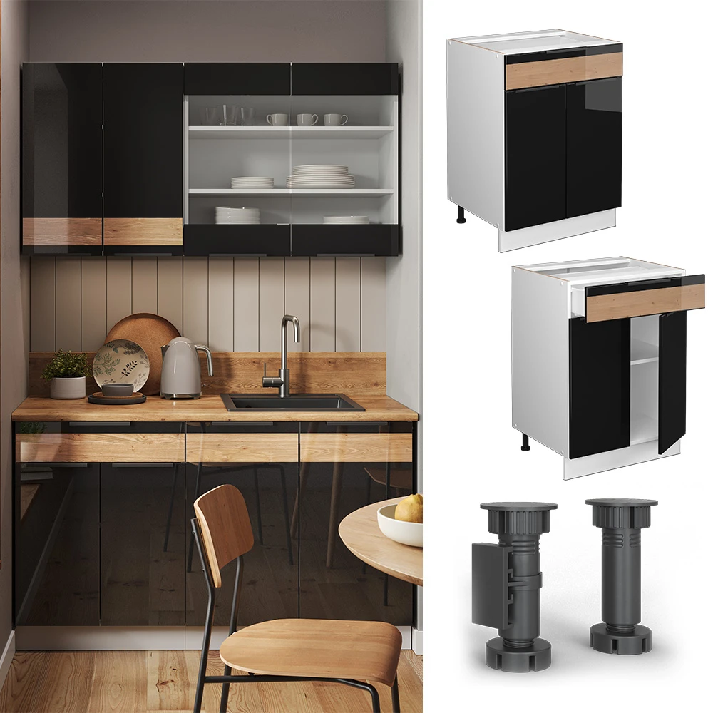 Küchenunterschrank "Fame-Line" Schwarz-Eiche Hochglanz/Weiß 60 Cm Mit Schublade, Ohne Arbeitsplatte Vicco 4 Küchenunterschrank "Fame-Line" Schwarz-Eiche Hochglanz/Weiß 60 Cm Mit Schublade, Ohne Arbeitsplatte Vicco – Bild 2