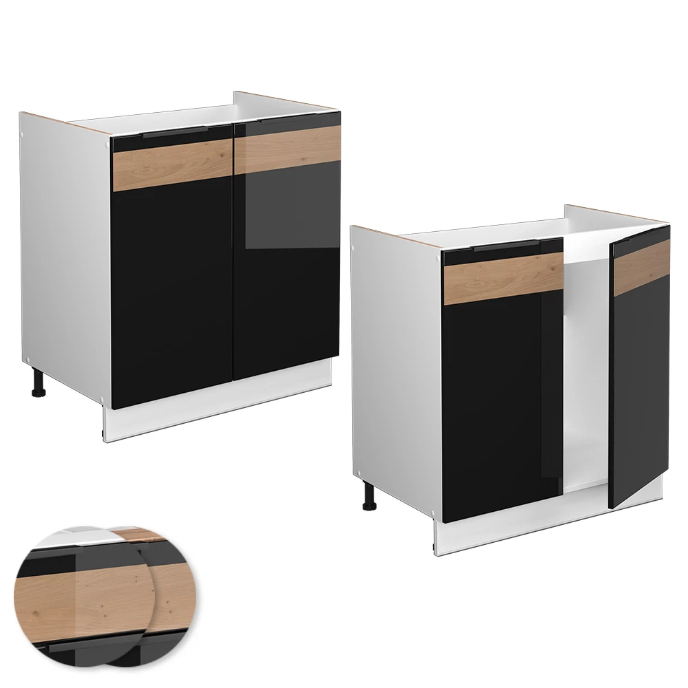 Spülenunterschrank "Fame-Line" Schwarz-Eiche Hochglanz/Weiß 80 Cm Ohne Arbeitsplatte Vicco 7 Spülenunterschrank "Fame-Line" Schwarz-Eiche Hochglanz/Weiß 80 Cm Ohne Arbeitsplatte Vicco – Bild 5