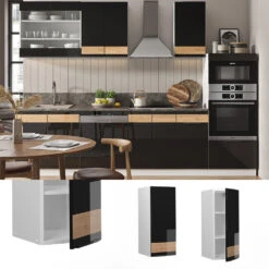 Hängeschrank "Fame-Line" Schwarz-Eiche Hochglanz/Weiß 30 Cm Vicco -Vicco mf62 dr w s eiche 02 ol