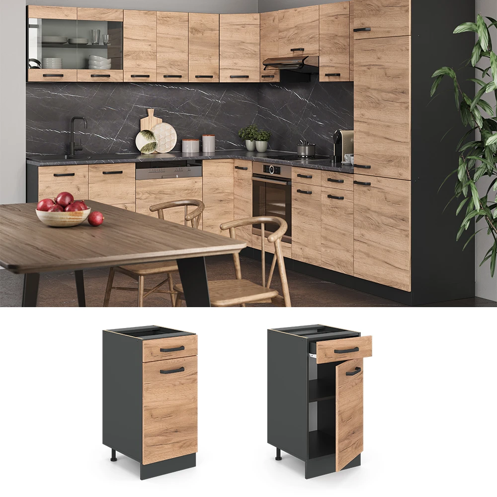 Küchenunterschrank "R-Line" Goldkraft Eiche/Anthrazit 40 Cm Ohne Arbeitsplatte Vicco 4 Küchenunterschrank "R-Line" Goldkraft Eiche/Anthrazit 40 Cm Ohne Arbeitsplatte Vicco – Bild 2