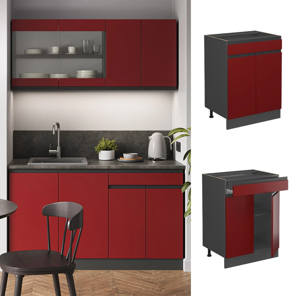 Küchenunterschrank "R-Line" Rot/Anthrazit 60 Cm J-Shape, Mit Schublade, Ohne Arbeitsplatte Vicco 4 Küchenunterschrank "R-Line" Rot/Anthrazit 60 Cm J-Shape, Mit Schublade, Ohne Arbeitsplatte Vicco – Bild 2